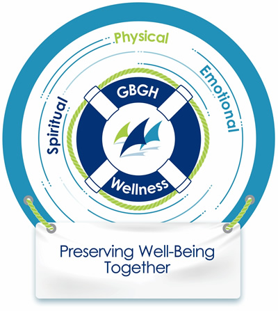 GBGH Wellness Committee logo: Spiritual, Physical, Emotional. Preserving Well-Being Together